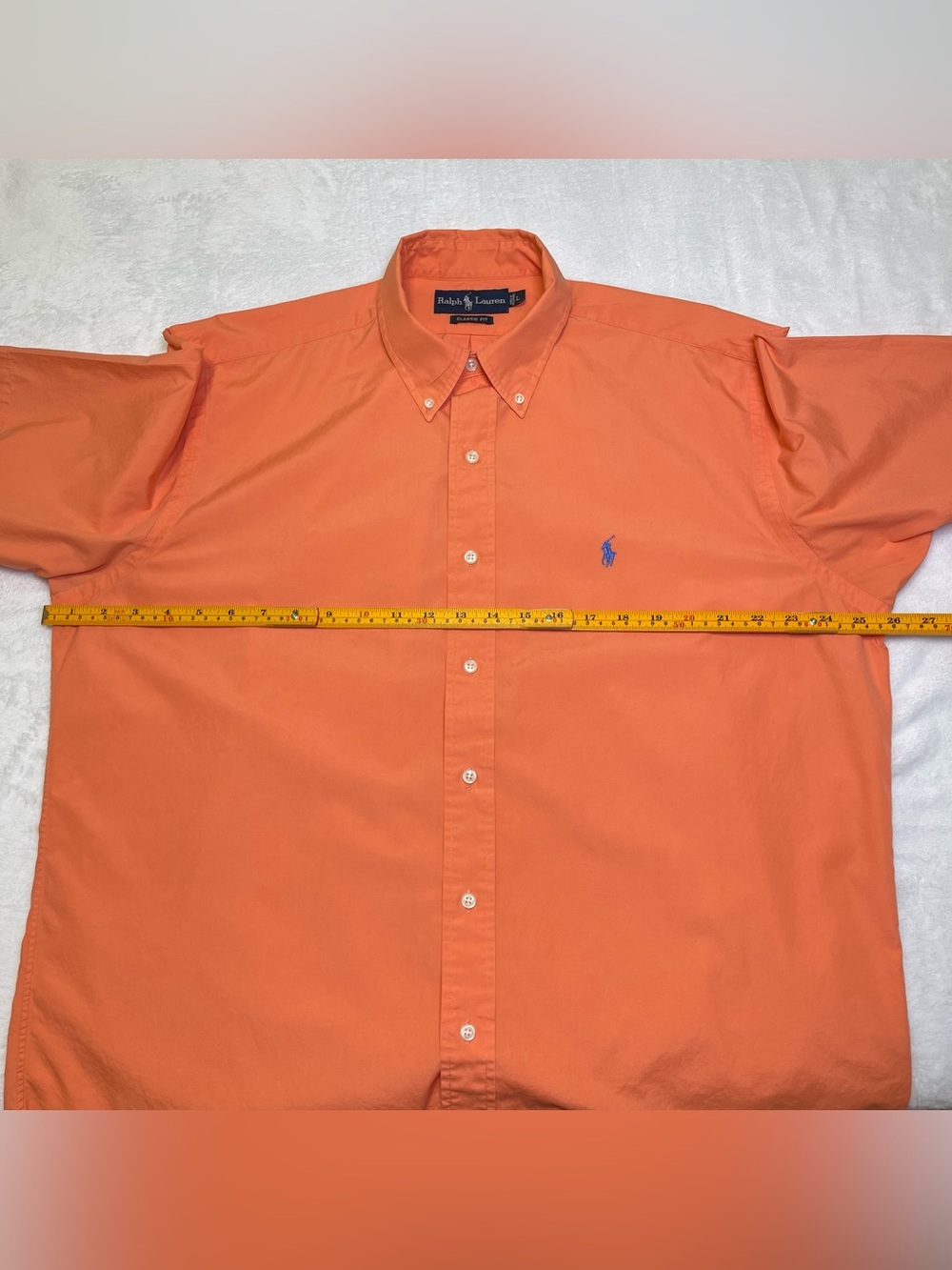 Ralph Lauren Large Classic Fit Short Sleeve Button Down Blue Pony Cantaloupe - Picture 7 of 8